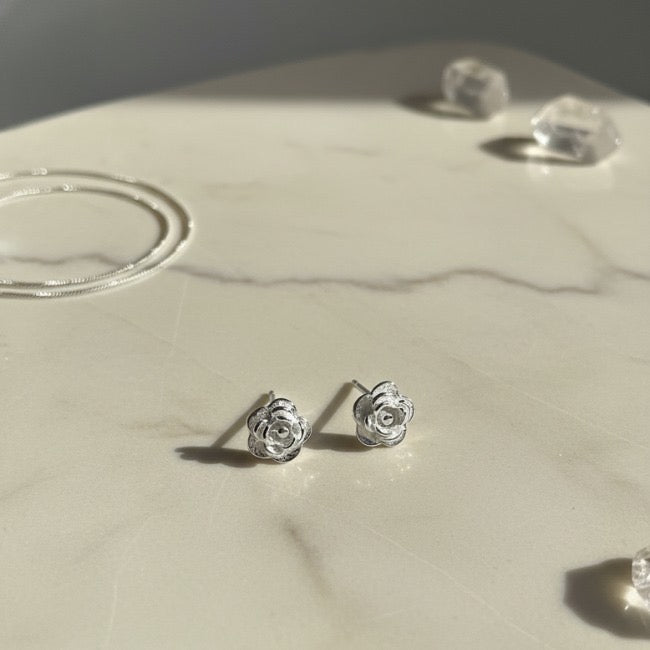 Sterling Silver Layered Rose Stud Earrings