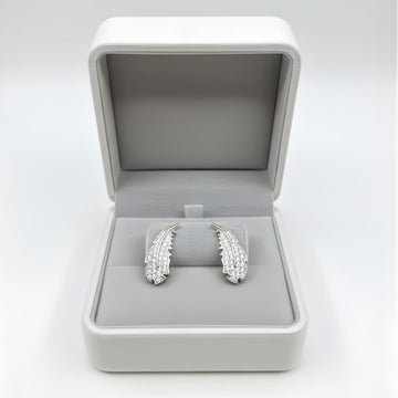 Elegant Sterling Silver Feather Earrings with CZ Crystals