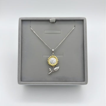 Two-Tone Sunflower Pendant Necklace with Pavé Crystal Center