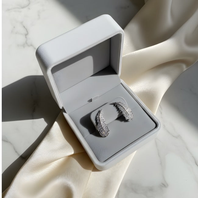 Elegant Sterling Silver Feather Earrings with CZ Crystals