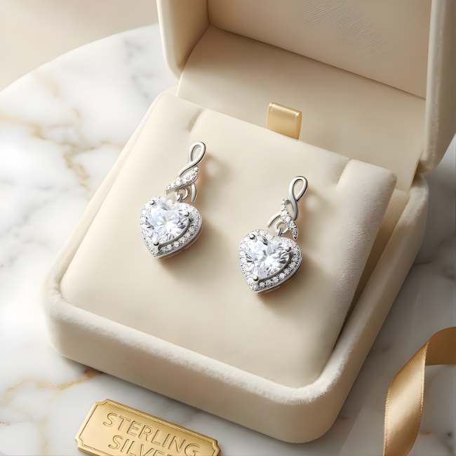 The Eternal Love Heart Drop Earrings | Sterling Silver