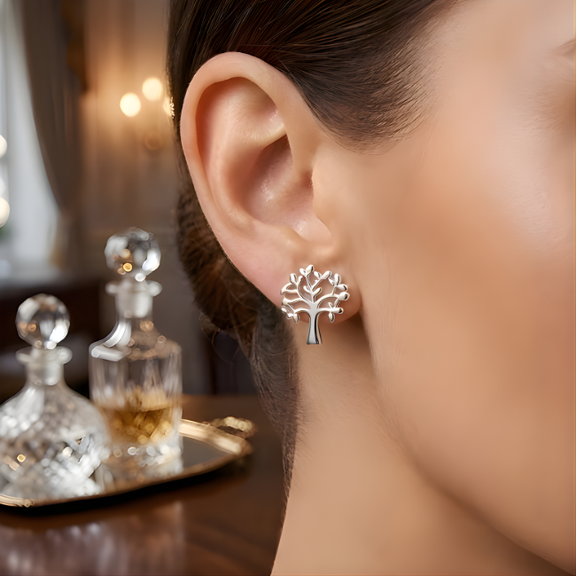 Sterling Silver Tree of Life Stud Earrings
