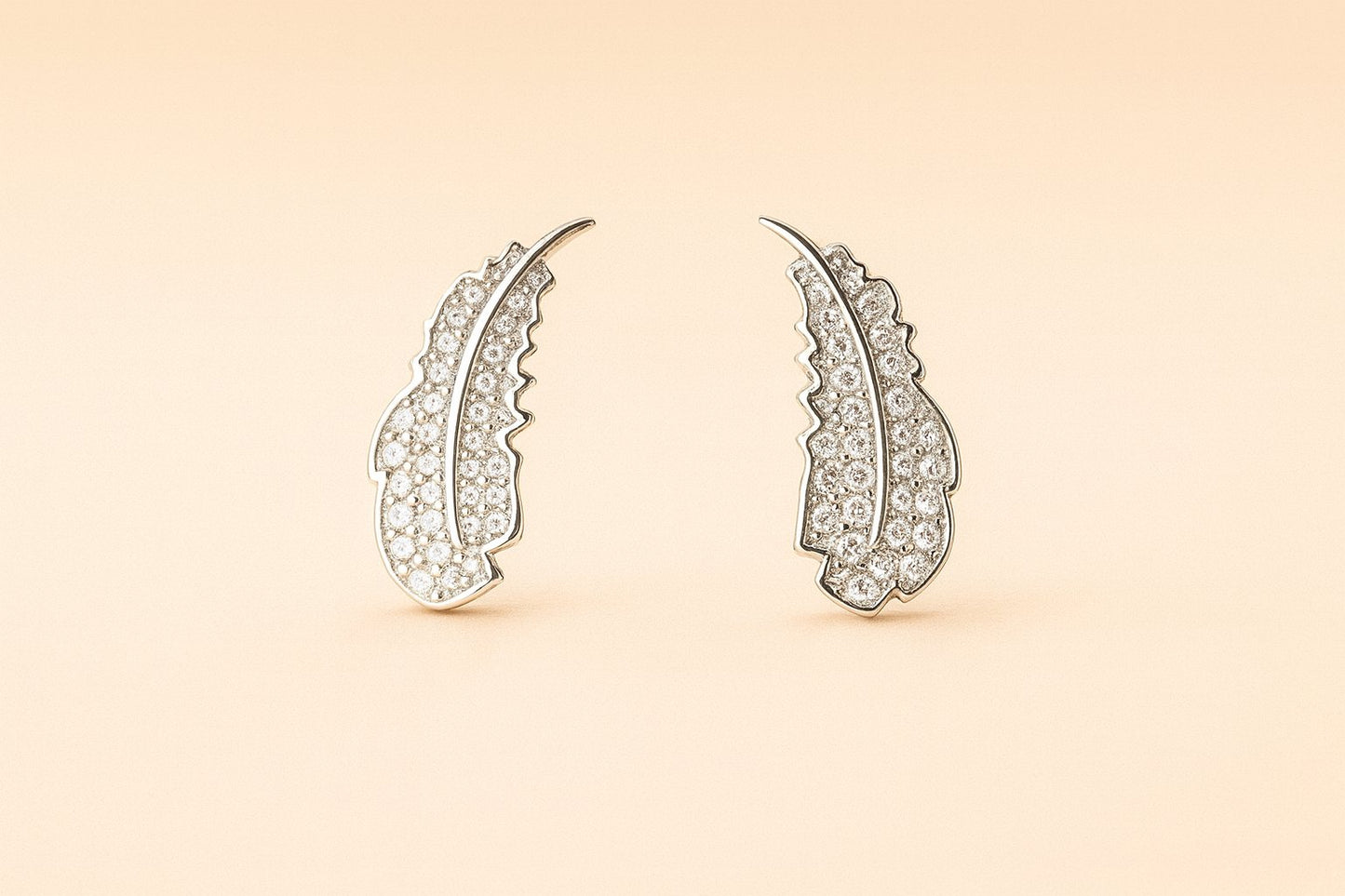 Elegant Sterling Silver Feather Earrings with CZ Crystals