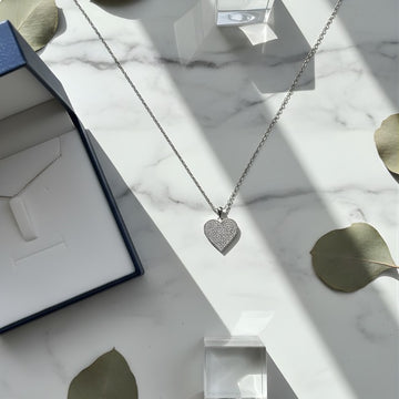 Sterling Silver Pave Heart Necklace
