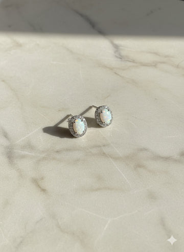 Silver Clear & Sapphire CZ Oval Stud Earings