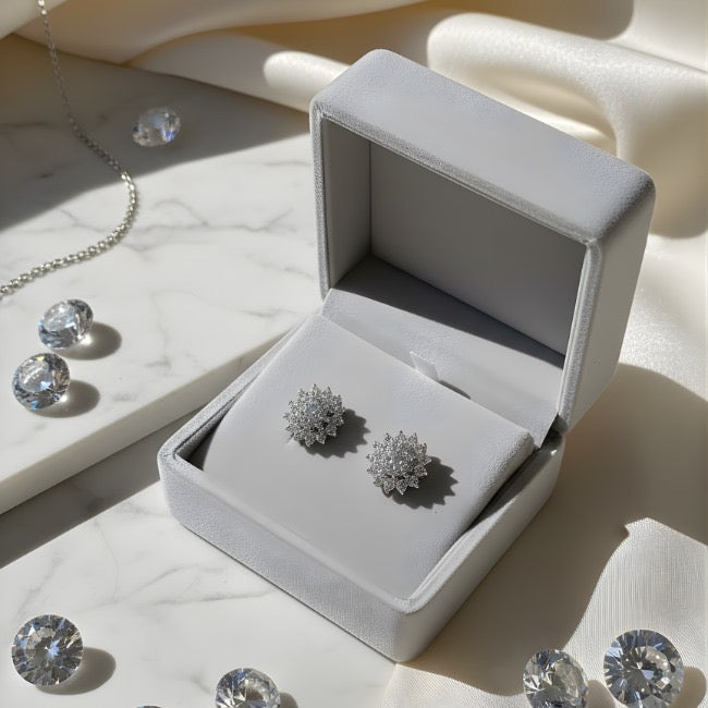 Elegant Sterling Silver Burst Stud Earrings – Cubic Zirconia Shine