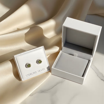Sterling Silver Round Peridot Green Halo Stud Earrings