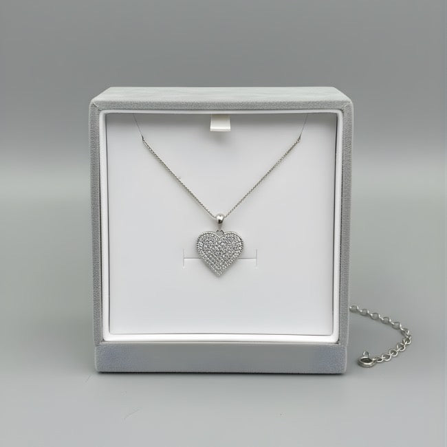 Sterling Silver Pave Heart Necklace