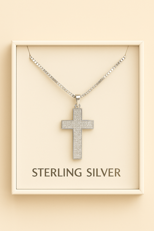Cross Pendant with Clear Cubic Zirconia Stones 925 Sterling Silver with chain 18”