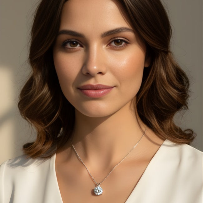 Classic 925 Sterling Silver Round Solitaire Pendant Necklace – Brilliant Cut