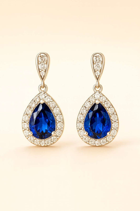 Elegant Royal Blue Teardrop Earrings – 925 Sterling Silver