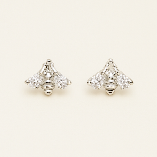 Elegant 925 Silver Bee Earrings with Cubic Zirconia