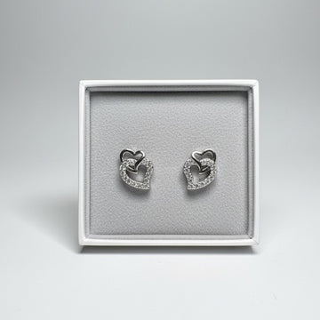 Elegant Sterling Silver Twin Heart Earrings with CZ Accents