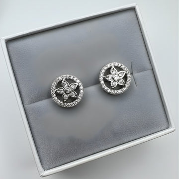 Sterling Silver Floral Halo Stud Earrings – Elegant Sparkle”